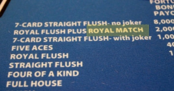 Pai Gow Poker Royal Match payout note on layout