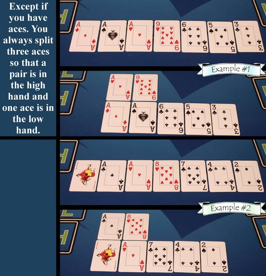 Pai Gow Poker house way split three aces example