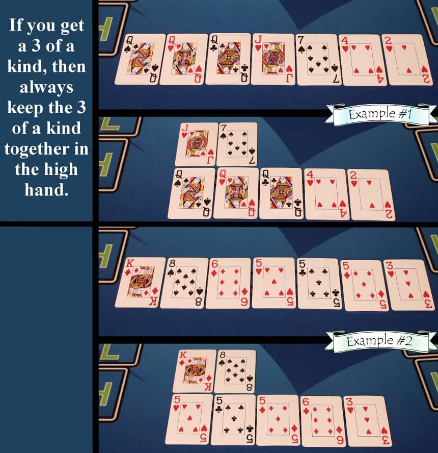 Pai Gow Poker house way three of a kind example