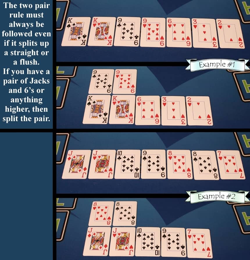 Pai Gow Poker house way two pair rule can split straight or flush example