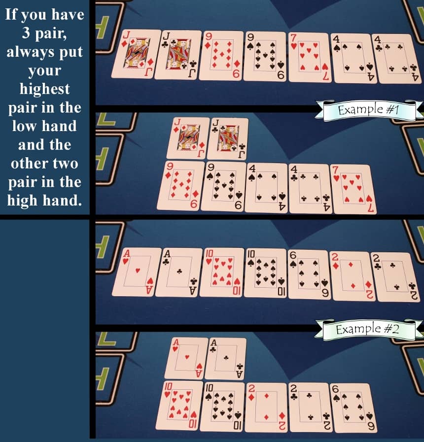 Pai Gow Poker house way three pair example