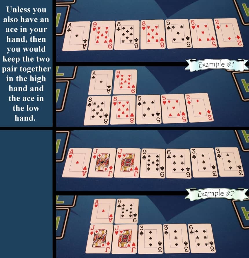 Pai Gow Poker house way two pair with ace exception example