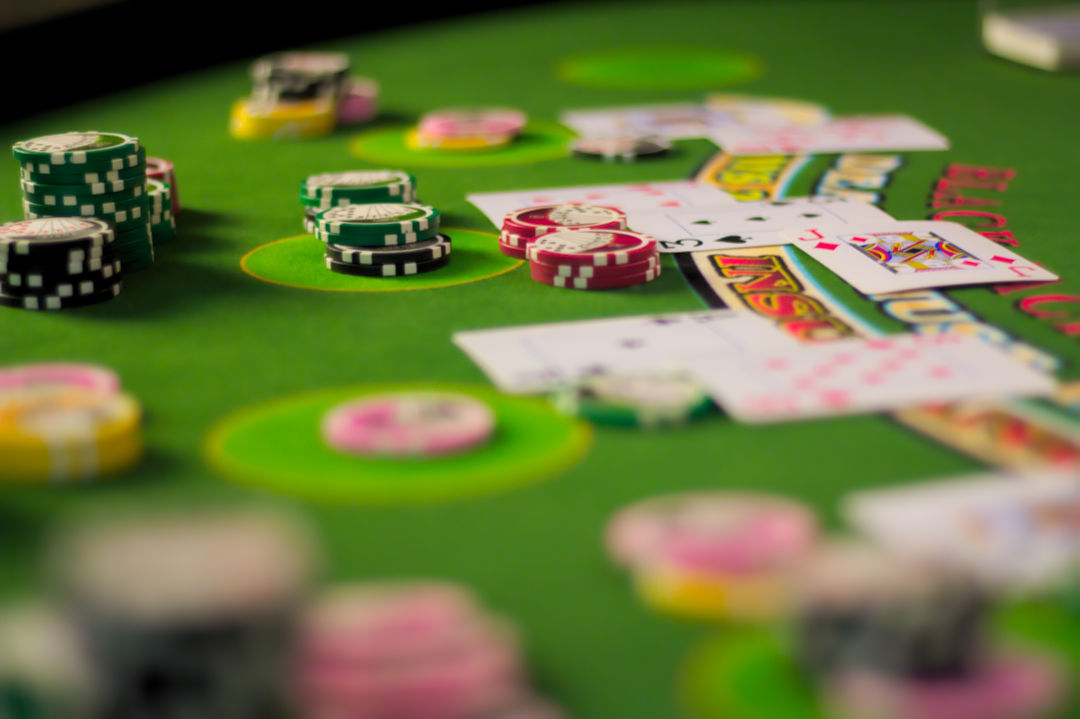A Blackjack layout with chips