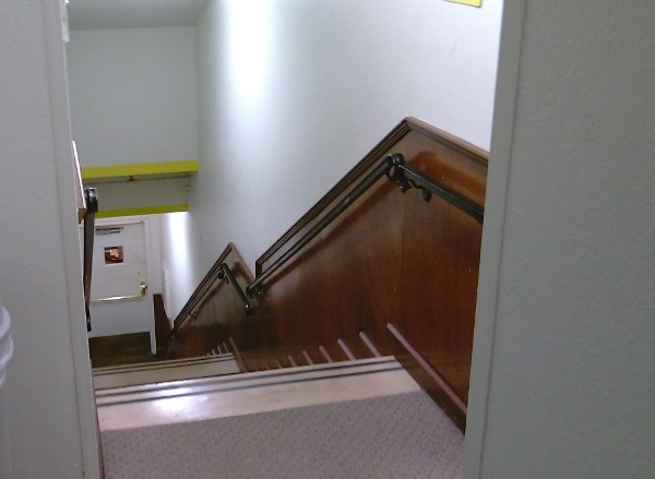Stairs to the dealer's break room Stairs to the dealer's break room