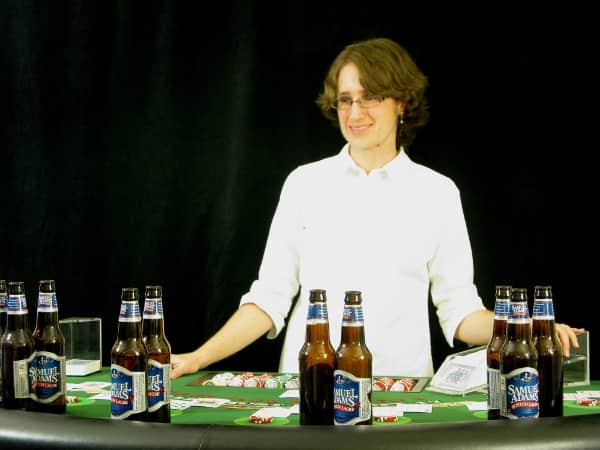 A dealer with a very messy table A dealer with a very messy table