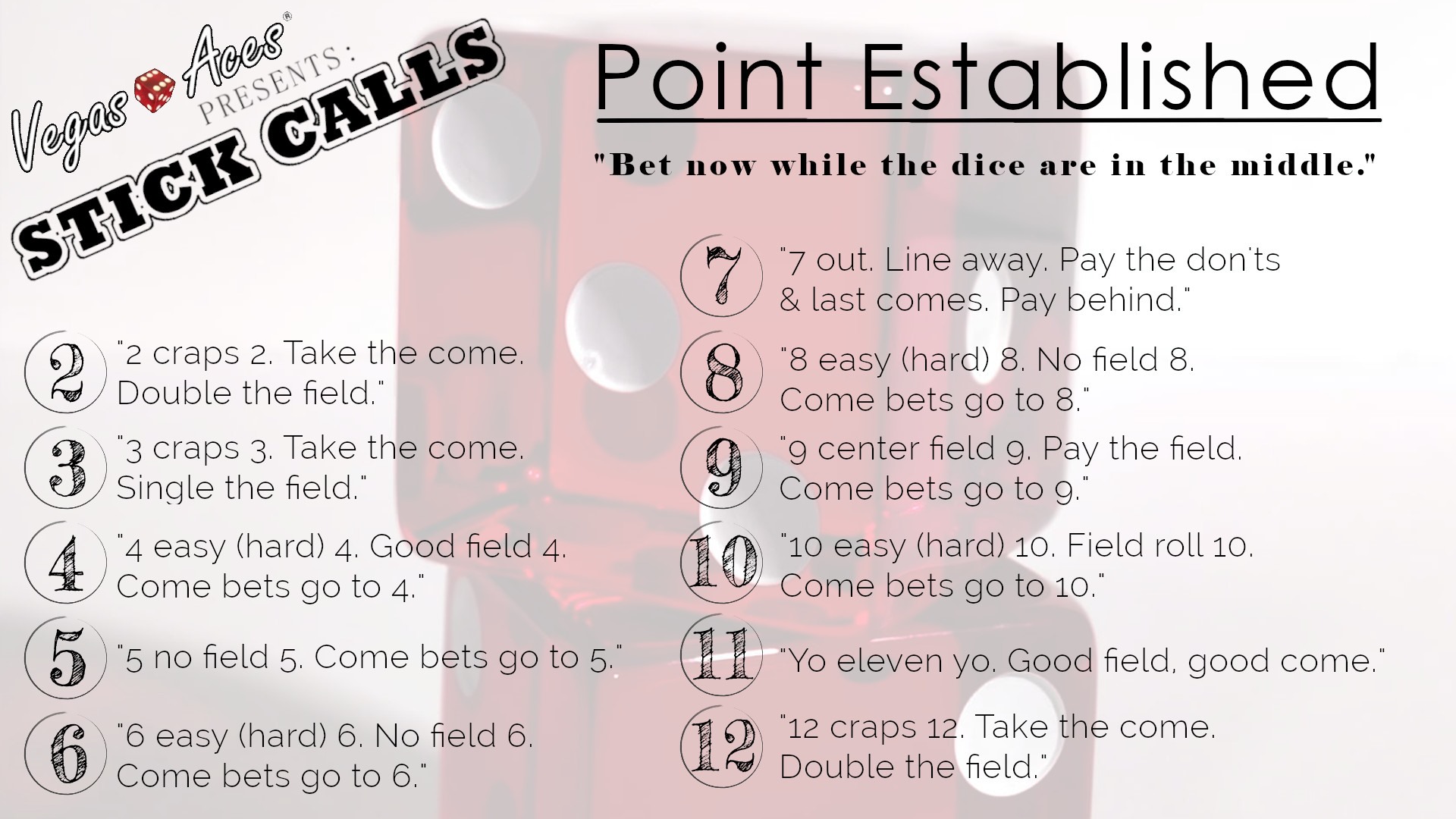 Stick Calls once the point is established Stick Calls once the point is established